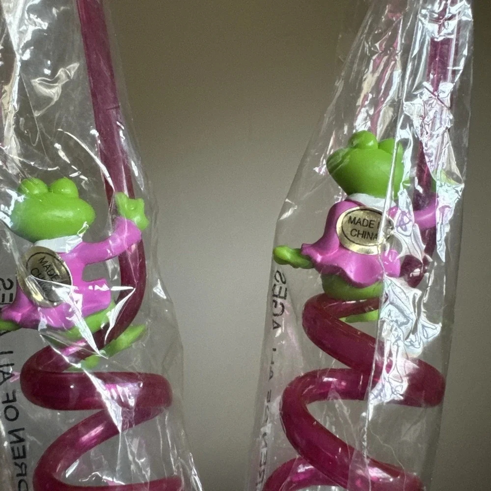 Vintage Lot Of 5 Frog Twirly Straws 4 New And 1 Open Box Birthday Party Fun
